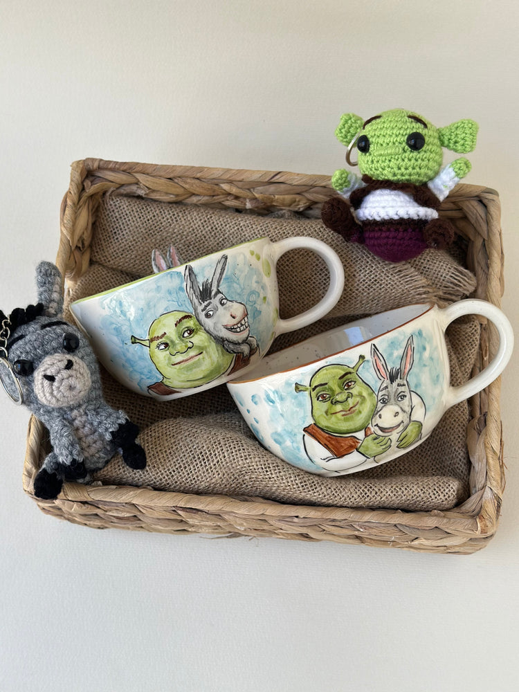 Shrek and Donkey special handmade mugs and keychans