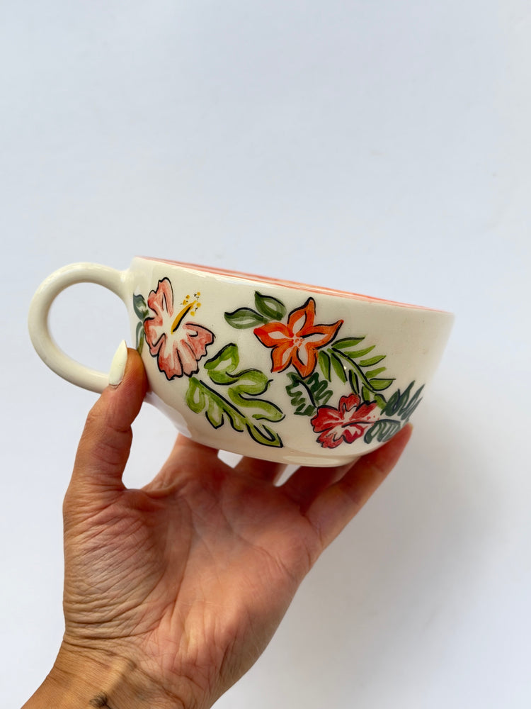 Blue long-eared monster handmade ceramic mug