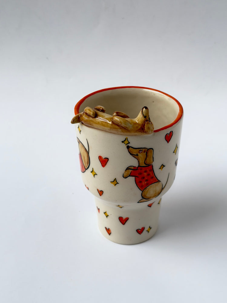 Dachshund dog handmade ceramic takeaway mug