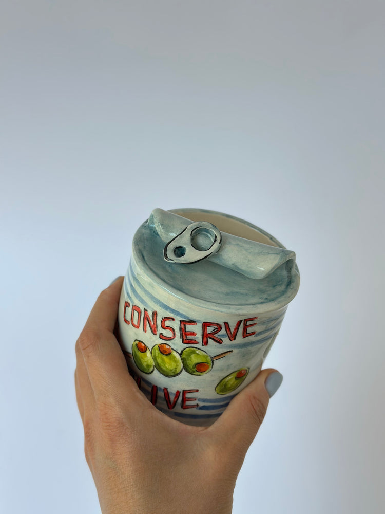Canned handmade ceramic mug
