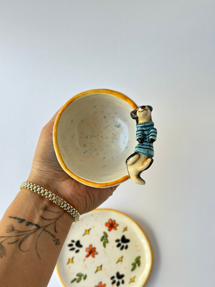 Dachshund dog handmade cup and plate