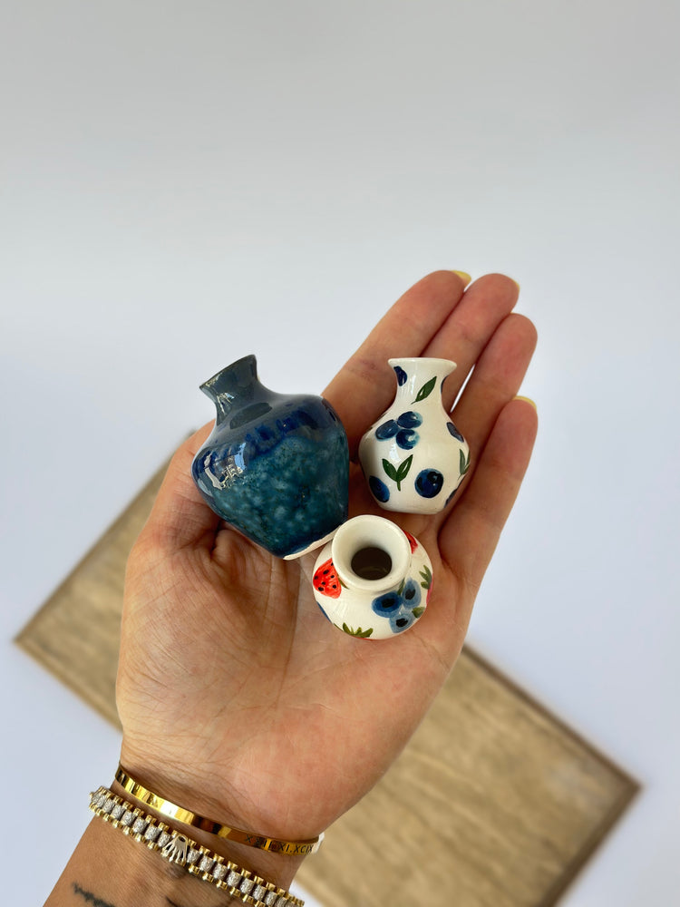 Small mini ceramic handmade decorative vase (set of three)