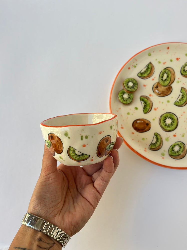 Kiwi handmade plate and mug