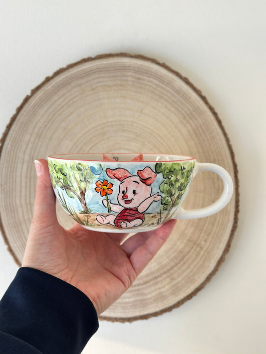 Pink pig handmade mug