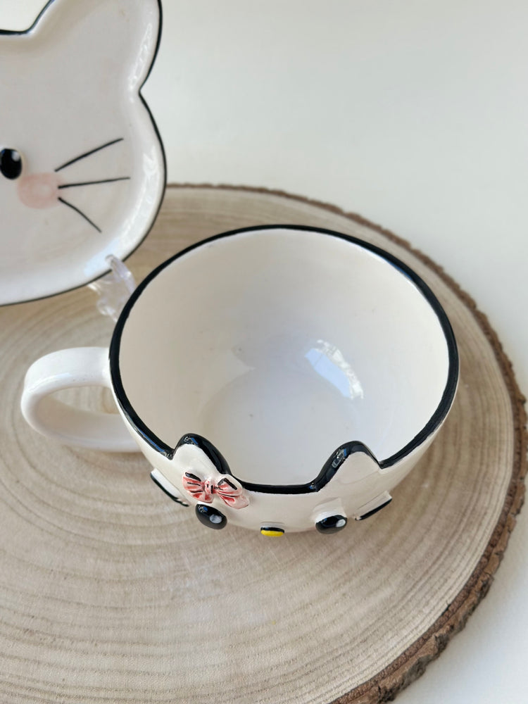 Cat handmade mug and plate