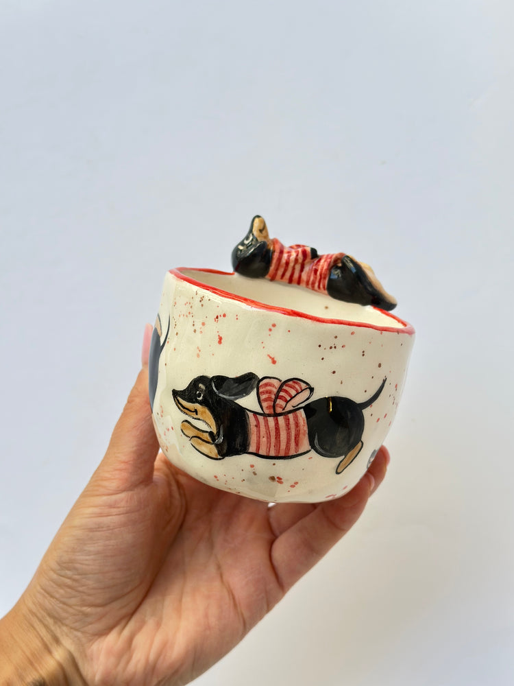 Dachshund dog handmade ceramic cup