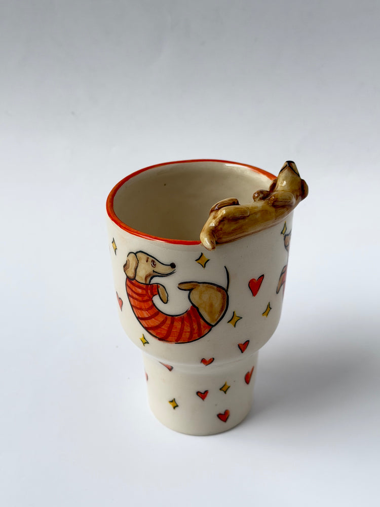 Dachshund dog handmade ceramic takeaway mug
