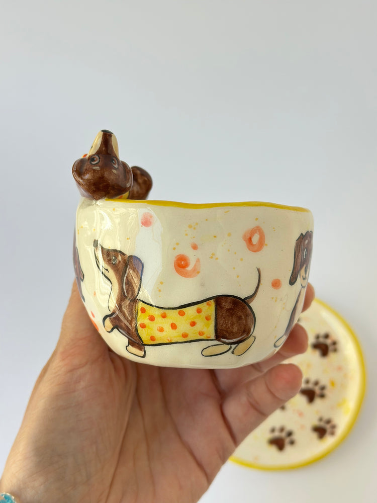 Dachshund handmade cup and plate
