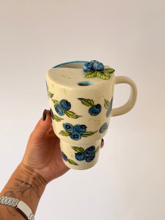 Blueberry handmade ceramic takeaway mug