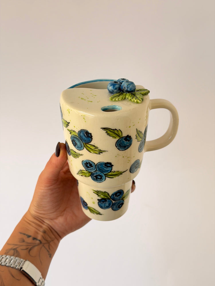 Blueberry handmade ceramic takeaway mug