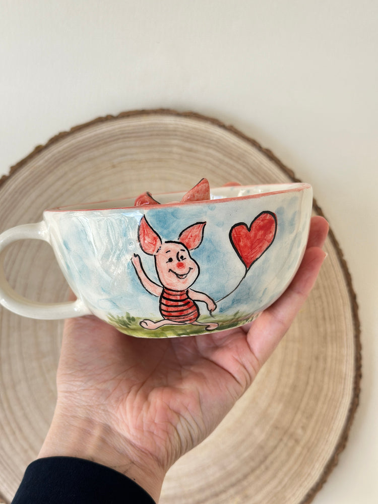 Pink pig handmade mug
