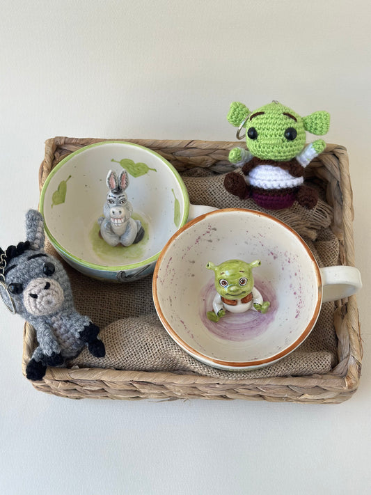 Shrek and Donkey special handmade mugs and keychans