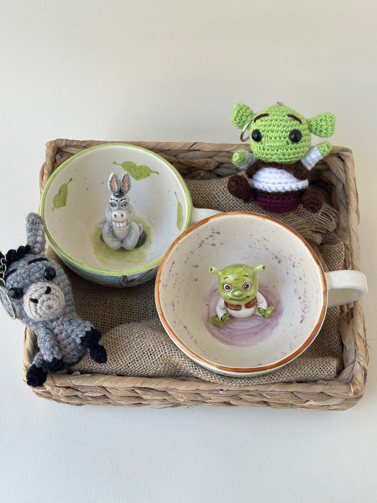 Shrek and Donkey special handmade mugs and keychans