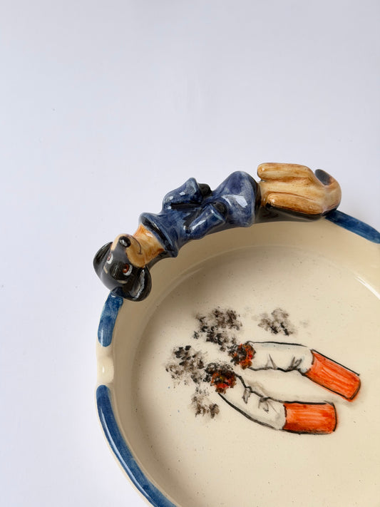 Dachshund dog handmade ceramic ashtray