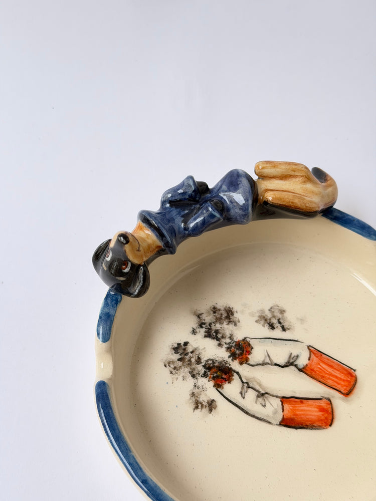 Dachshund dog handmade ceramic ashtray