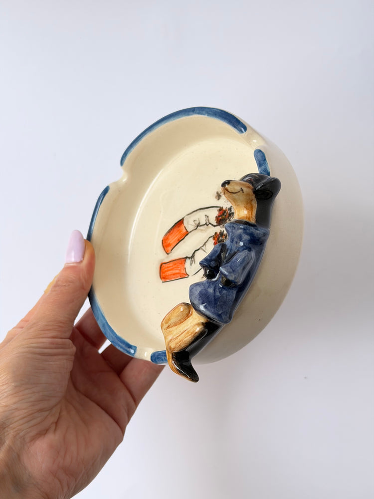 Dachshund dog handmade ceramic ashtray