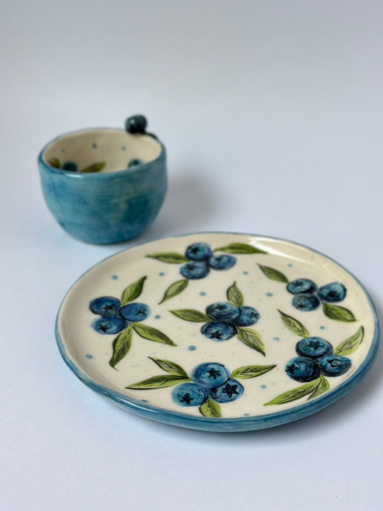 Blueberry handmade coffee cup and plate