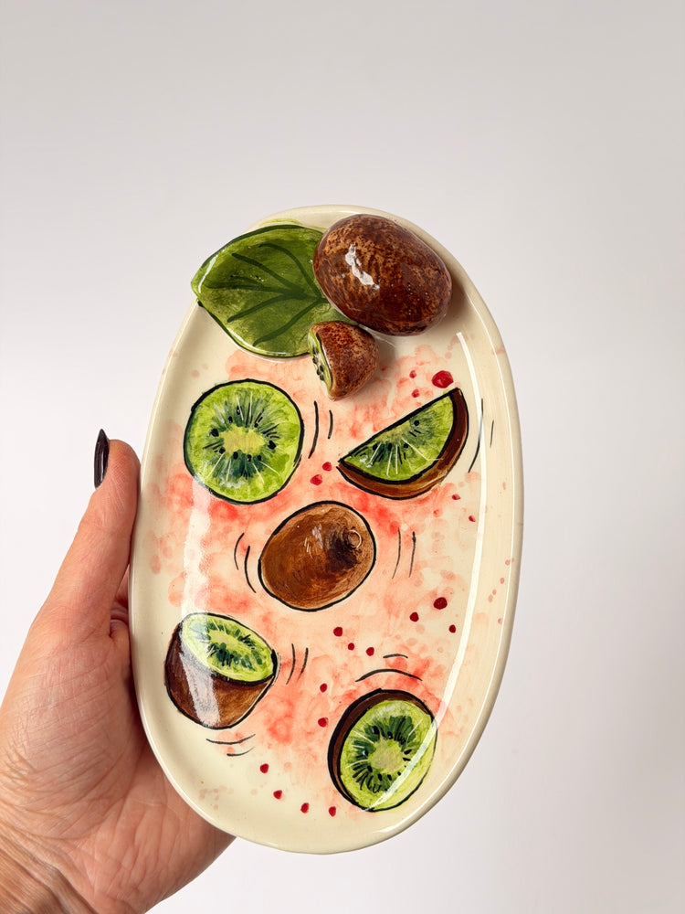 Tropical fruit kiwi handmade ceramic plate