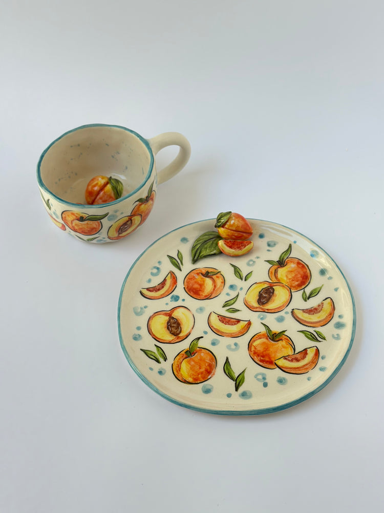 Peach handmade mug and plate