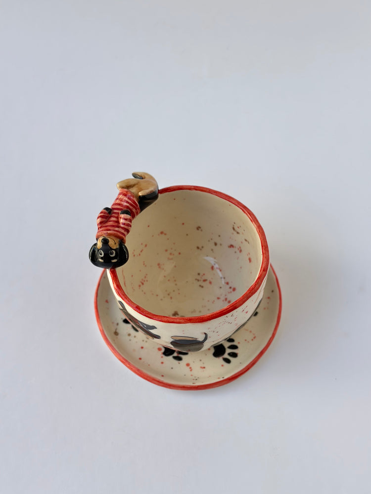 Dachshund dog handmade ceramic cup