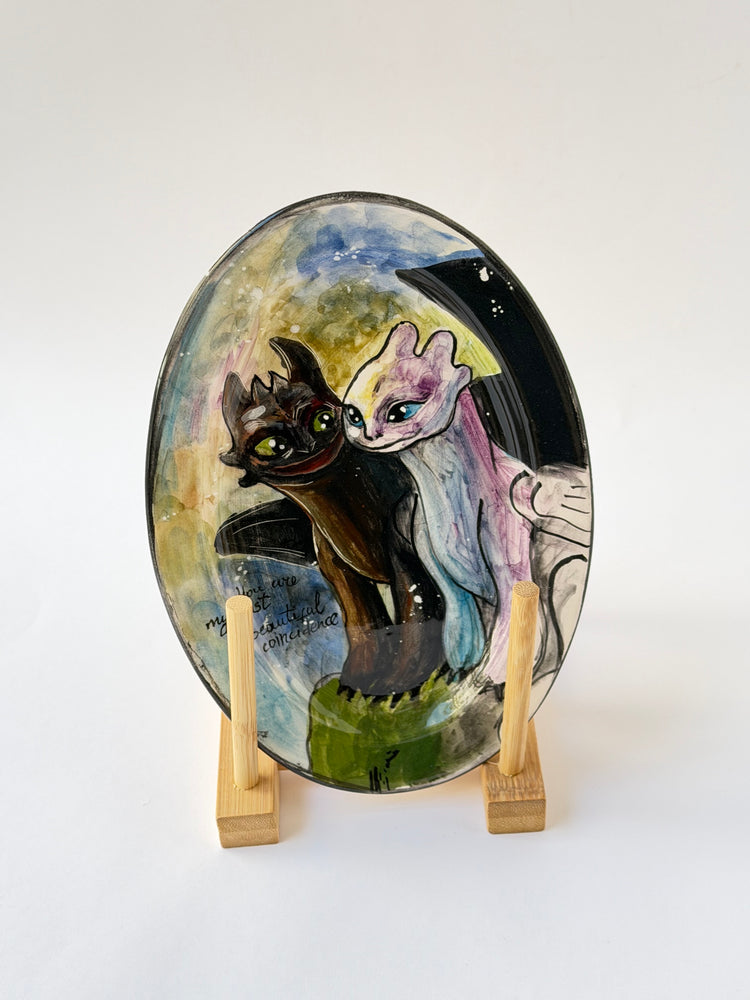Couple monster handmade ceramic plate