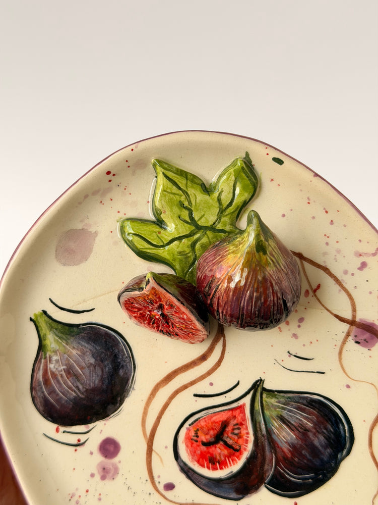 Fig handmade ceramic plate (Note: This product has a small, faint crack that does not affect its usability in any way. It is fully functional and safe to use)