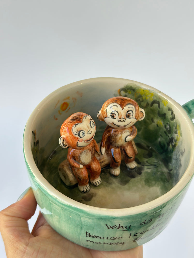 Monkey handmade couple mug