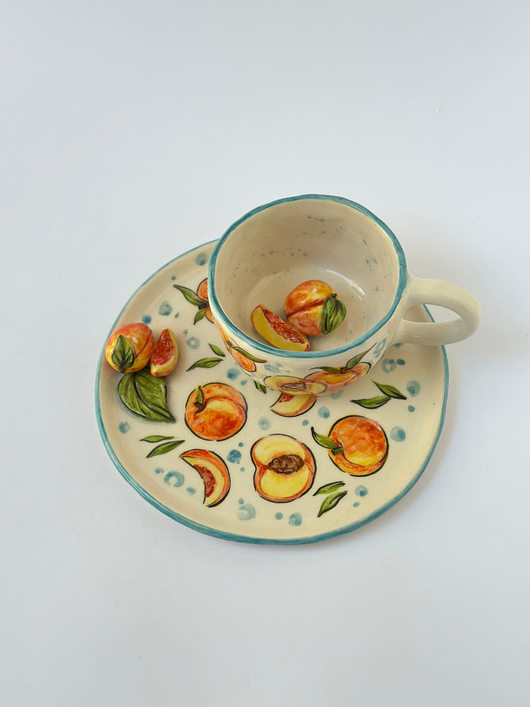 Peach handmade mug and plate