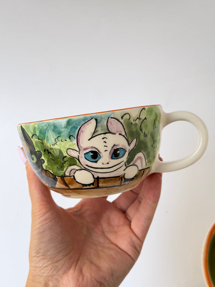 Handmade couple ceramic dragons mugs