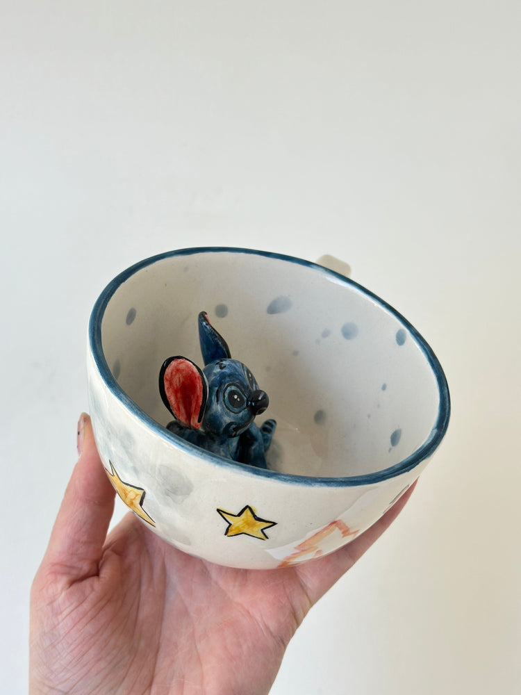 Blue big-eared handmade mug