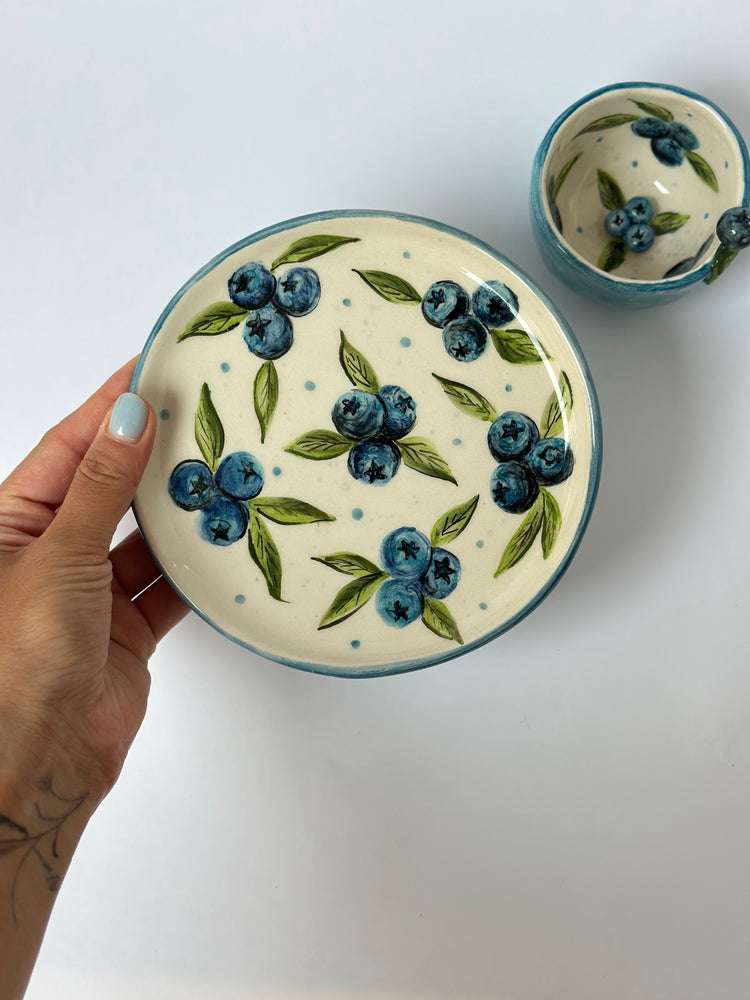 Blueberry handmade coffee cup and plate