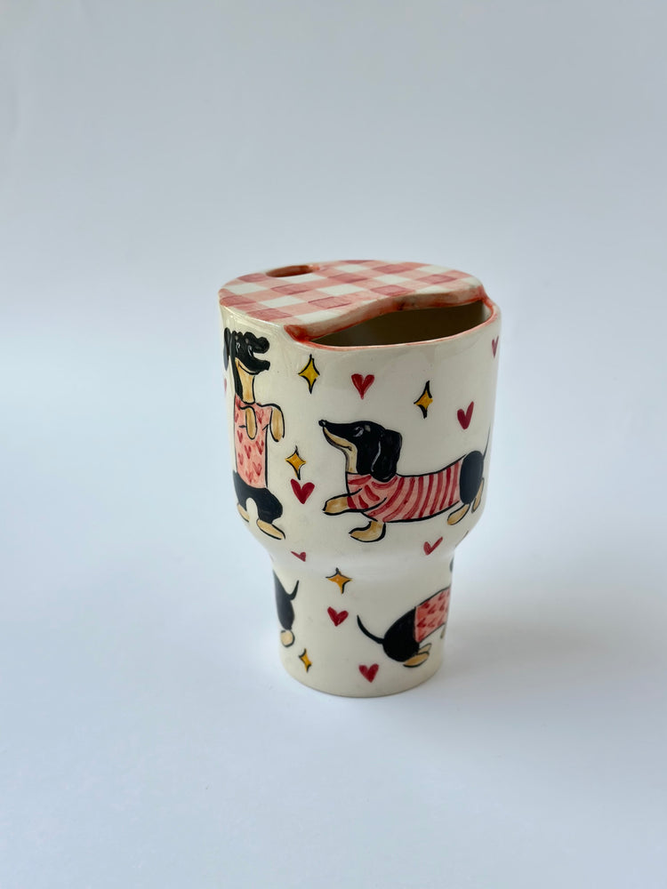 Dachshund dog handmade ceramic takeaway mug