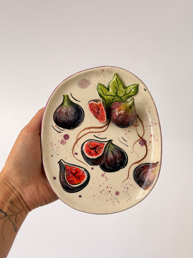 Fig handmade ceramic plate (Note: This product has a small, faint crack that does not affect its usability in any way. It is fully functional and safe to use)