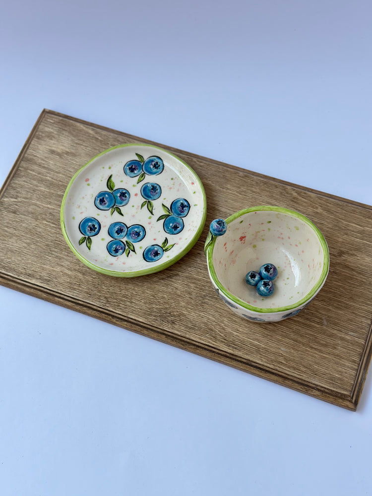 Blueberry handmade coffee cup and plate