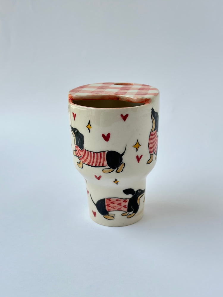 Dachshund dog handmade ceramic takeaway mug