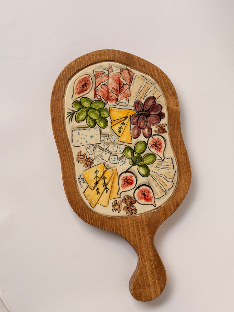 Ceramic & Wood Charcuterie Serving Board (32x16)
