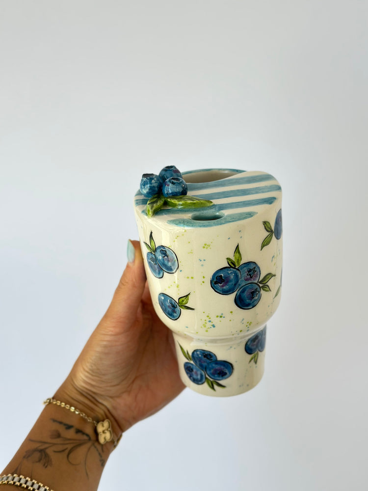 Blueberry handmade ceramic takeaway mug