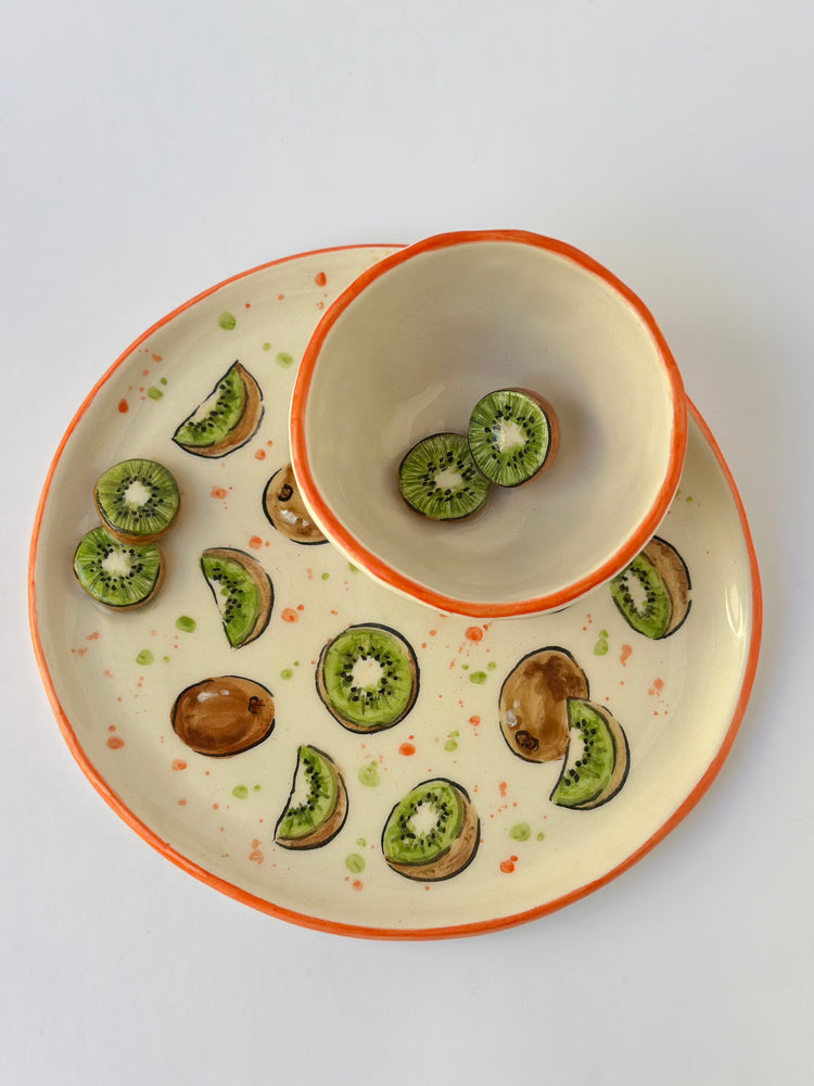 Kiwi handmade plate and mug