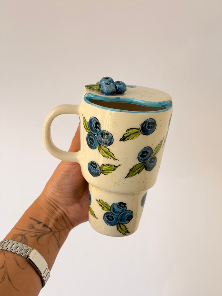 Blueberry handmade ceramic takeaway mug