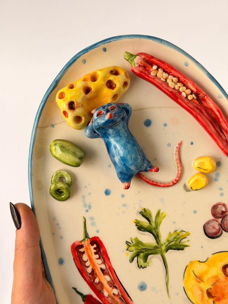 Little Chef handmade ceramic plate (Note: This product has a small, faint crack that does not affect its usability in any way. It is fully functional and safe to use)
