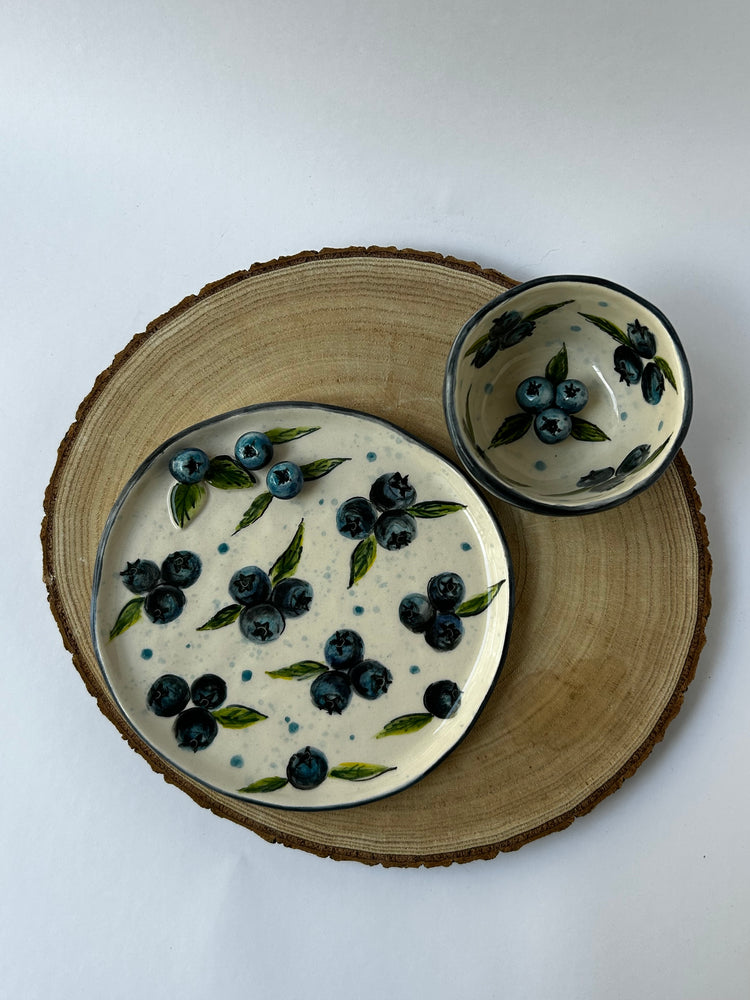 Blueberry handmade cup and plate