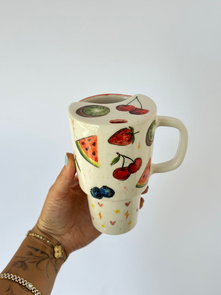 Summer fruits detailed handmade ceramic mug
