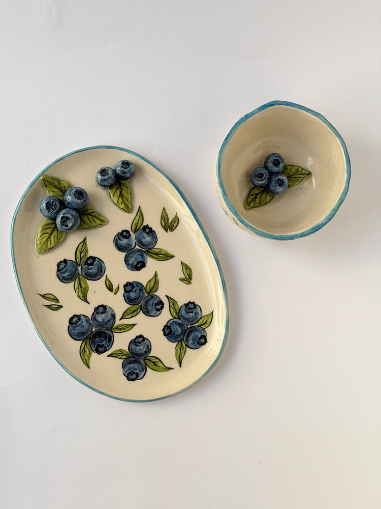 Blueberry handmade ceramic mug and plate
