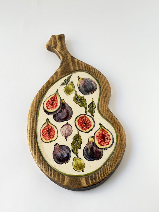 Fig Wooden serving tray handmade ceramic