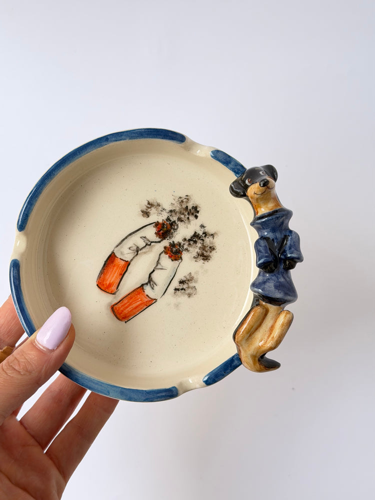 Dachshund dog handmade ceramic ashtray