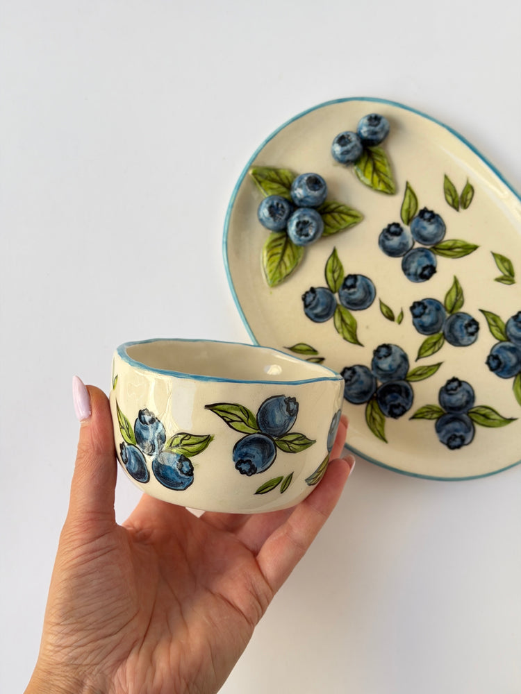 Blueberry handmade ceramic mug and plate