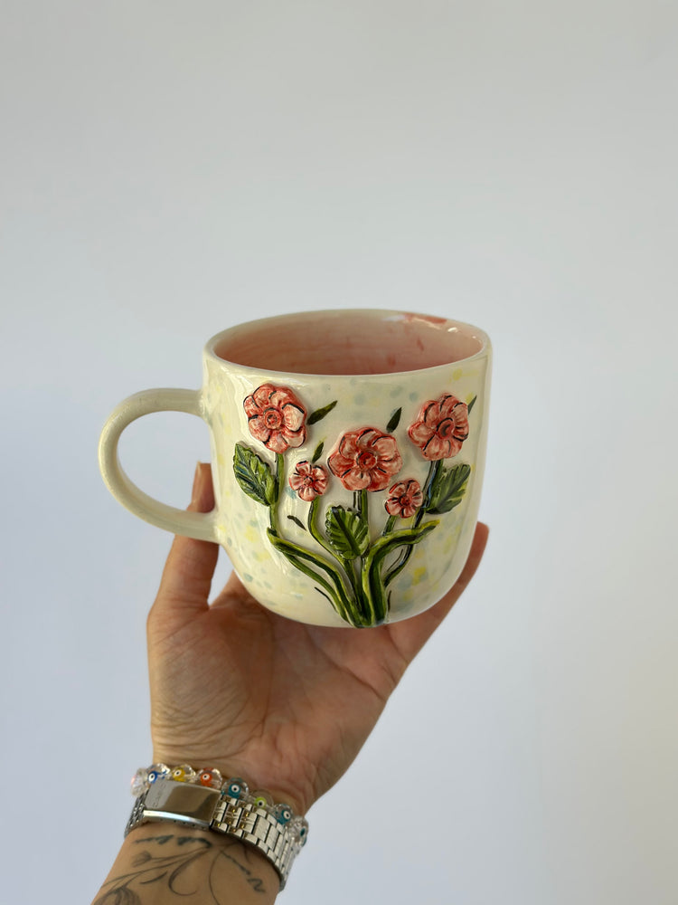 Flowers handmade mug ceramic