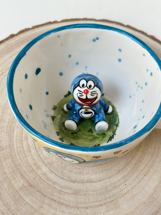 Blue robot cat handmade mug