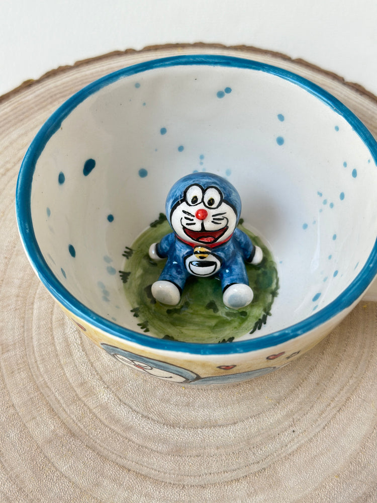 Blue robot cat handmade mug