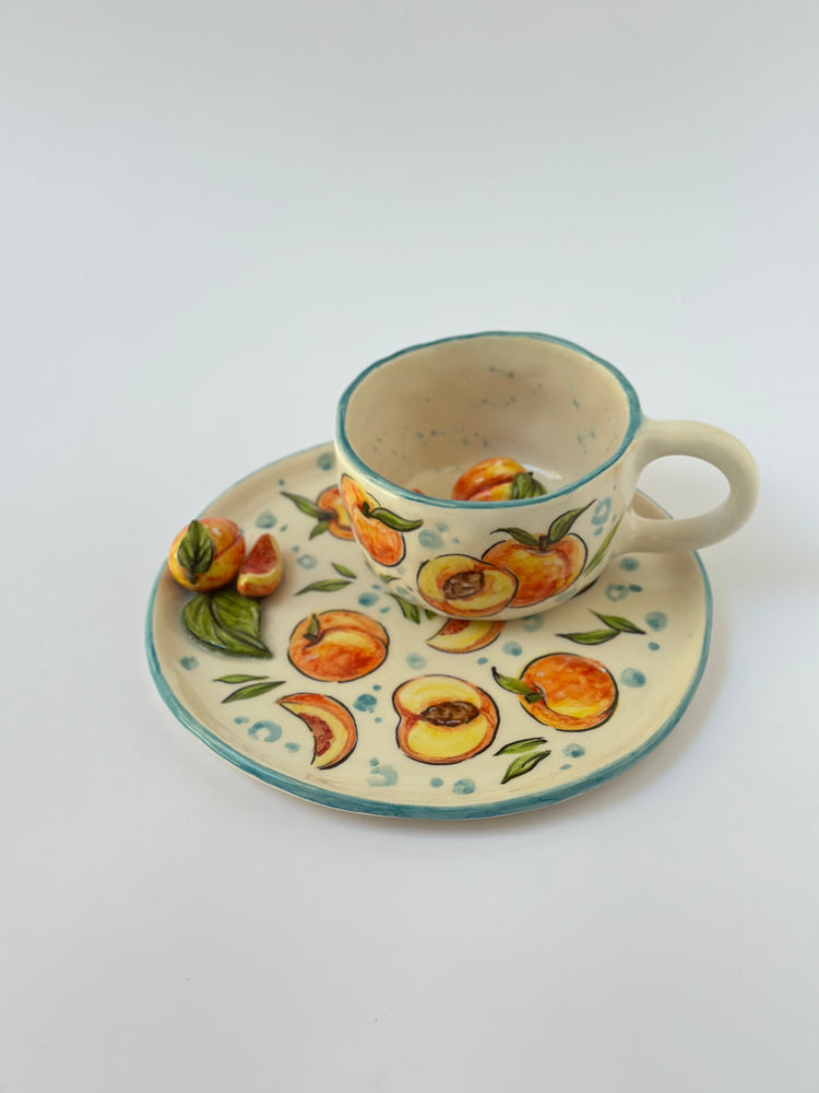 Peach handmade mug and plate